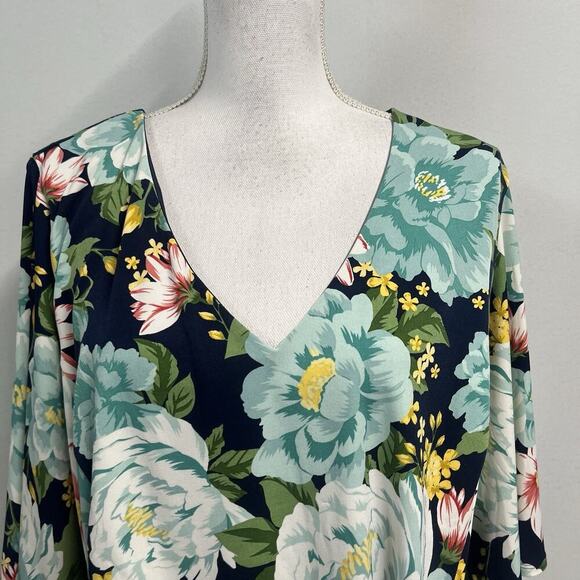 Charter Club Dress Plus size 3X Blue Green Floral Tropical Floral Stretch Knee - Picture 4 of 13